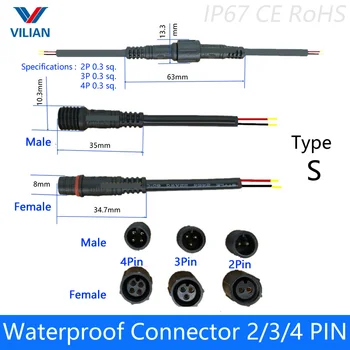 5 двойки Водоустойчив конектор Ток 2.4 A 2-пинов / 3-пинов към 4-пинов с кабелен кабел IP67 от щепсела до штекеру 0,3 (mm2)