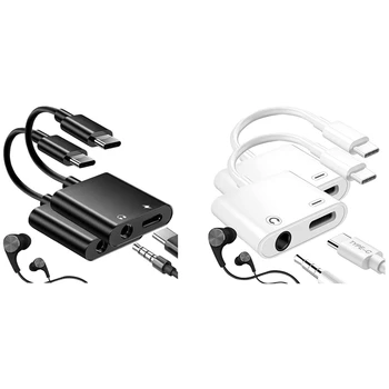 Адаптер за слушалки и зарядно устройство от USB C до 3,5 мм, 2 в 1 за Galaxy S22 / S21 / S20 / S20 + Ultra, Note 20/10, Pixel 6/5/4/3 XL