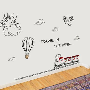 Карикатура на Пистата влак детска стая основна спалня декорация на стена художествени етикети детска градина фон етикети