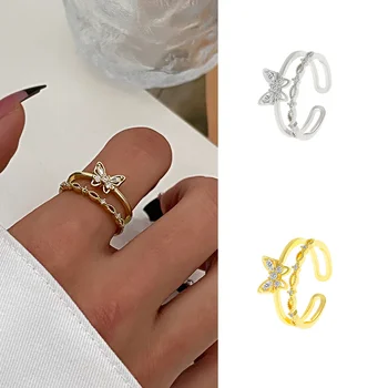 Отворен пръстен с пеперуда, нови женски накити в Instagram, малко количество накити от микро-вложки от цирконий